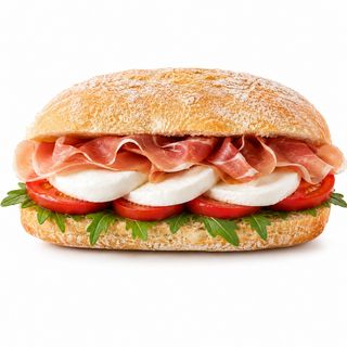 Panino con prosciutto crudo mozzarella e pomodoro
