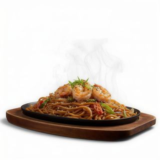 Spaghetti alla griglia con gamberi