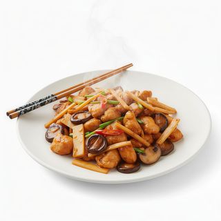 Pollo con funghi e bambù