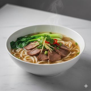 48 - Spaghetti cinesi fatti a mano in brodo con manzo 牛肉拉面汤