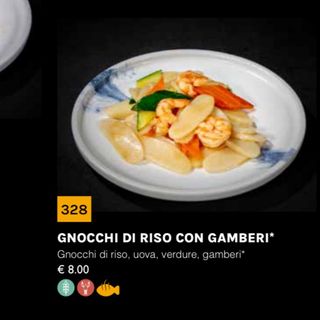 328 gnocchi di riso con verdure e gamberi