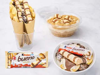 Combo Kinder Bueno White con Bubble Waffle,Mini pancake e bowl CheeseCake