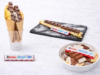 Combo kinder Maxi con bubble waffle, Mini Pancake e crepes roll