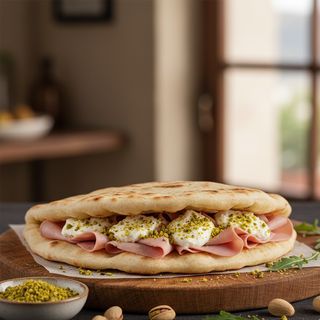 Mortadella, stracciatella e granella di pistacchio
