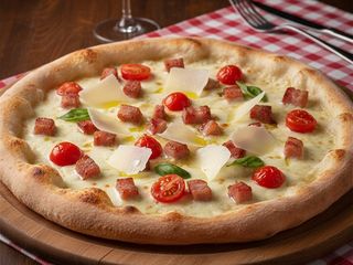 Pizza pachino parmigiano e pancetta