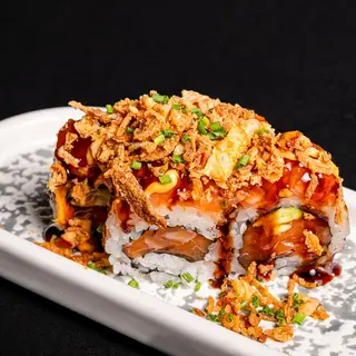 Uramaki onion salmon roll