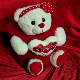 Box colazione scatola rossa con peluche bianco i love you