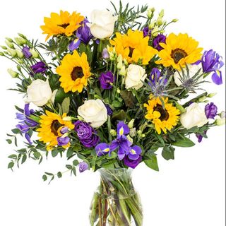 Lisianthus blue with sunflowers bouquet