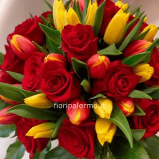 Tulips with red rose