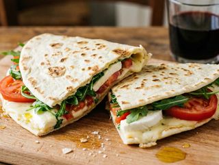 piadina con mozzarella, pomodoro e insalata