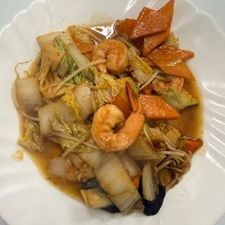 61 Verdura mista saltata con gamberi