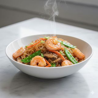 Spaghetti di soia con gamberi
