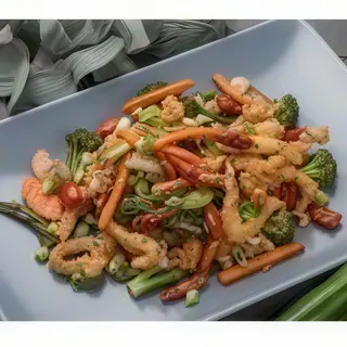 Calamari con le verdure sulla piastra