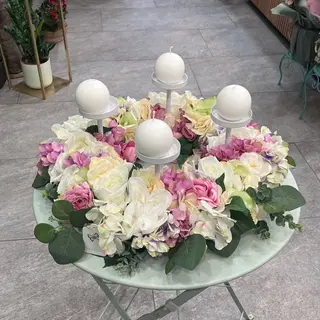 Centrotavola Rosa Fiori di Lena con candele