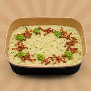 Risotto con zucchine scapece, pancetta croccante e menta