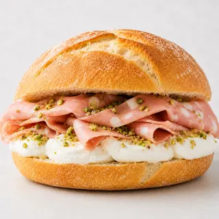 Rosetta mozzarella e mortadella con granella di pistacchio