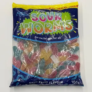 Caramelle gommose sweet sour fruit worms 400g