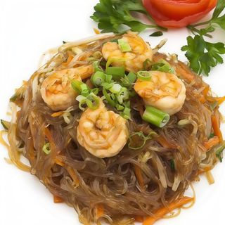 Spaghetti di soia con gamberi