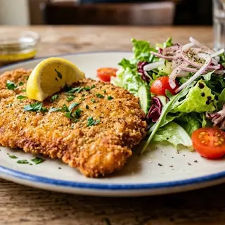 Cotoletta di pollo impanato con insalata mista
