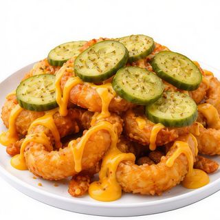 Anelli di cipolla, cheddar e cetrioli