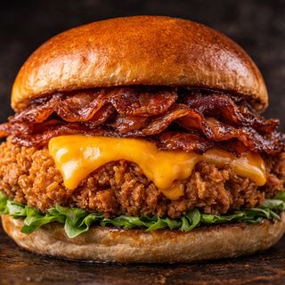 DirtyChicken - Pollo fritto, cheddar, Bacon di manzo affumicato e insalata