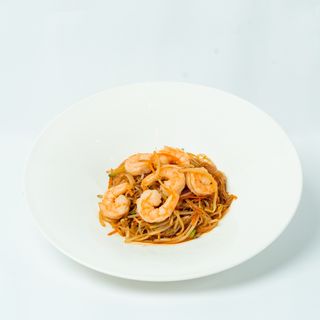 Spaghetti di soia con gamberi