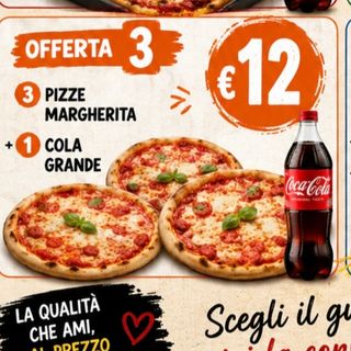3 pizza margherita più bevanda grande