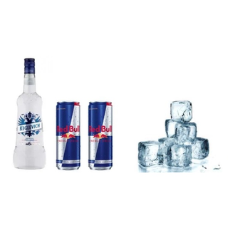 Vodka Redbull (1 keglevich + 2 Redbull+ 1kg ghiaccio + 5 bicchieri 35cl)