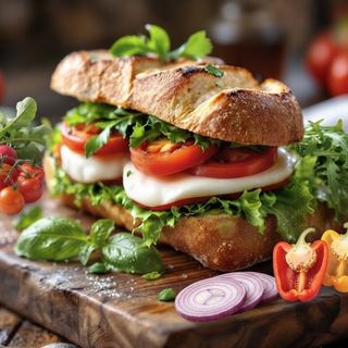 Panino con Pomodoro, Mozzarella e Insalata con Drink