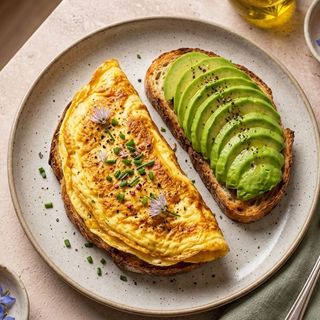 Omelette , avocado e pane