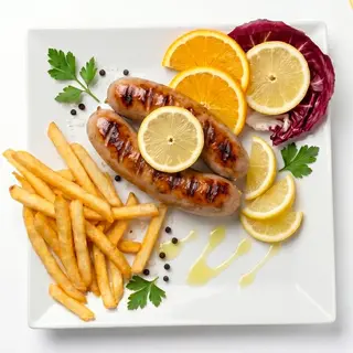 Würstel con patatine fritte