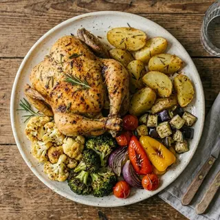 Pollo intero + patate + verdure del giorno