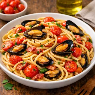linguine cozze e pomodorini