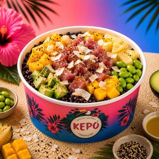 Kepo Hawaiian - Riso Venere, tonno, mango, avocado, ananas, edamame, Teriyaki, Wakame, cocco