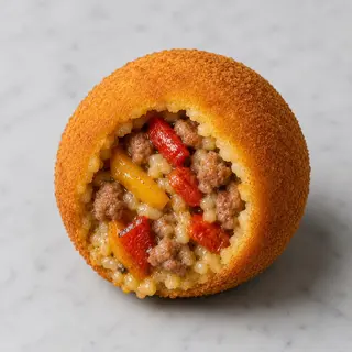 Arancino con salsiccia e peperoni