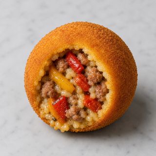 Arancino con salsiccia e peperoni