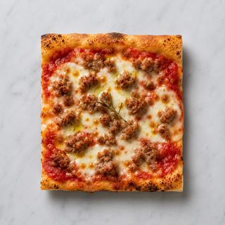 Pizza rossa con salsiccia
