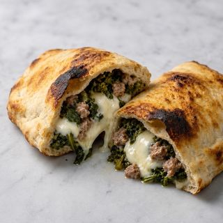 Maxi calzone con salsiccia, friarielli e mozzarella