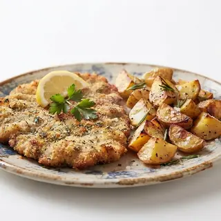 Cotoletta Fritta con Patate al forno