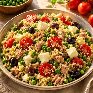 Cous cous di verdure, formaggio e tonno