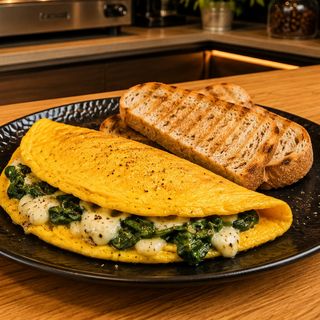 Omelette spinaci e formaggio al pepe