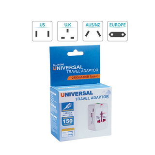 Premium Universal Travel Adapter — EU UK USA Aus Cn + USB Charger 5v/1a  USB and Type-C