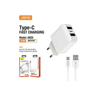 Fast Charger and Type C to USB Cable (1m) – Reliable Charging & Data Sync (A829)