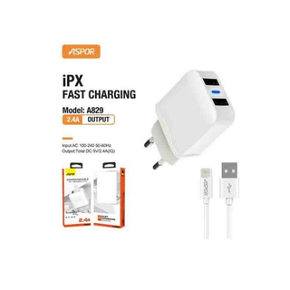 Fast Charger and Apple Lightning to USB Cable (1m) – Reliable Charging & Data Sync (A829)