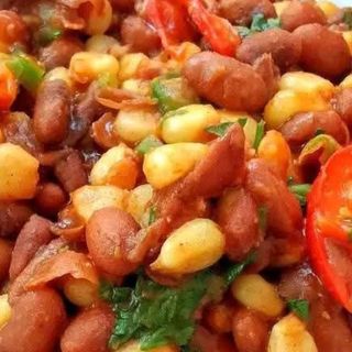 Githeri mixed with waru and beef 