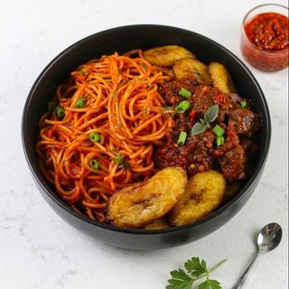Jollof Spaghetti + Beef