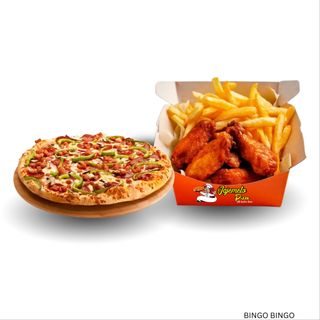 Small Pizza, 3 Pieces of Chicken, Fries