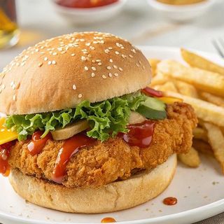 Chicken burger with chips