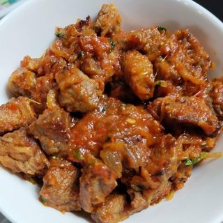 Beef wet Fry + greens