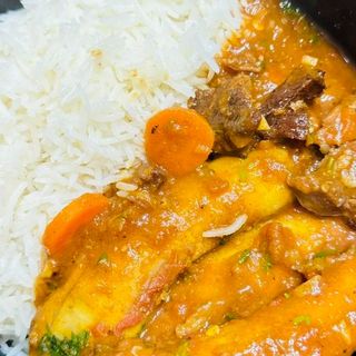 beef, matoke and rice